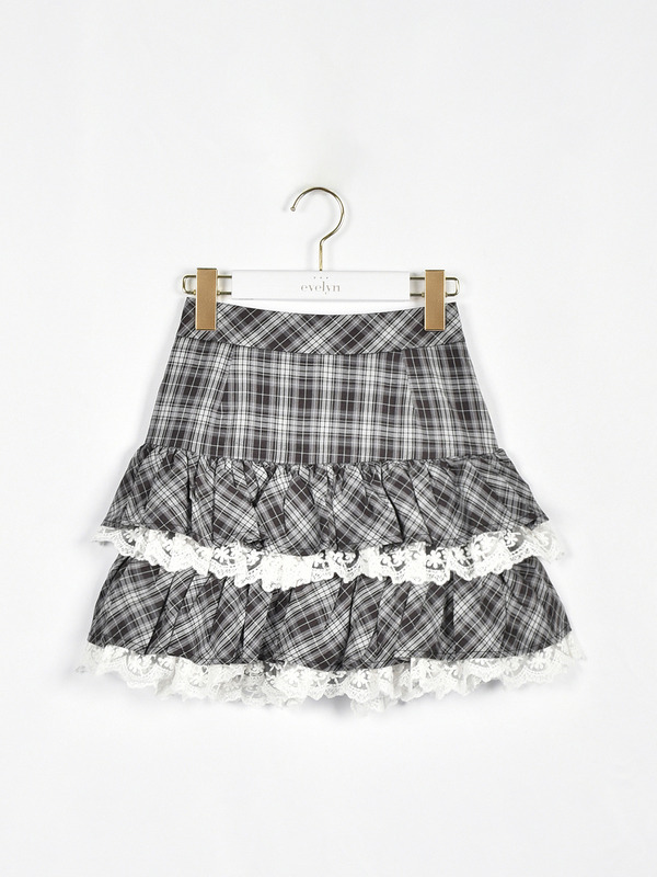 チェックボリュームミニスカート 詳細画像 ブラック 1