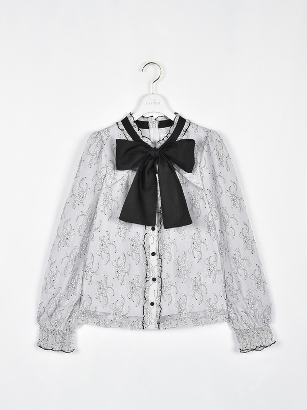 チョーカーレースリボンブラウス 詳細画像 アイスグレイ 1