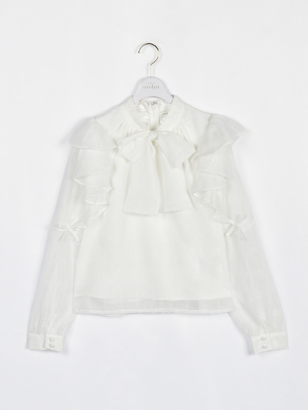 肩フリルラメリボンブラウス 詳細画像 オフホワイト 1