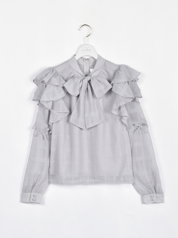 肩フリルラメリボンブラウス 詳細画像 アイスブルー 1