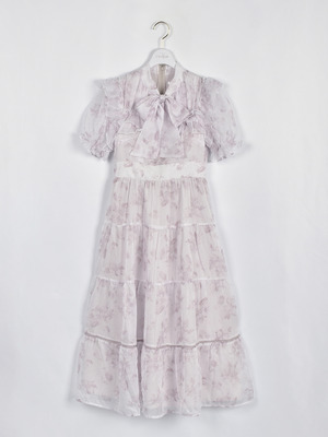 ラメフリルギャザー花柄ワンピース