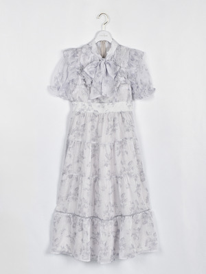 ラメフリルギャザー花柄ワンピース