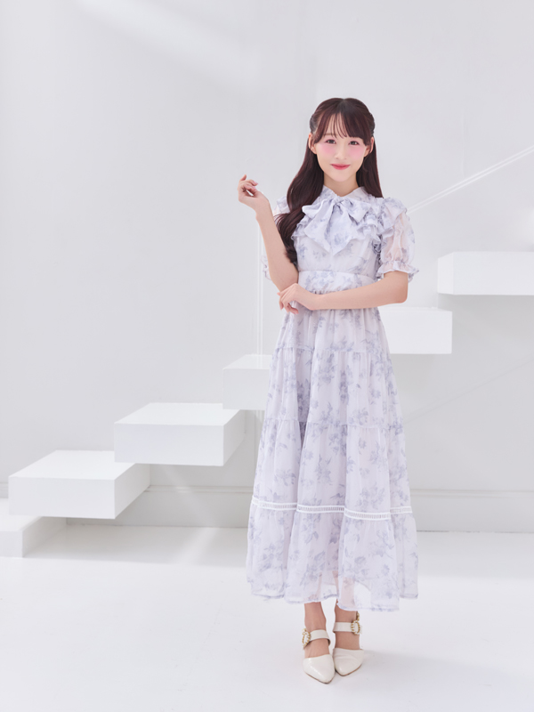 ラメフリルギャザー花柄ワンピース 詳細画像 アイスグレイ 16