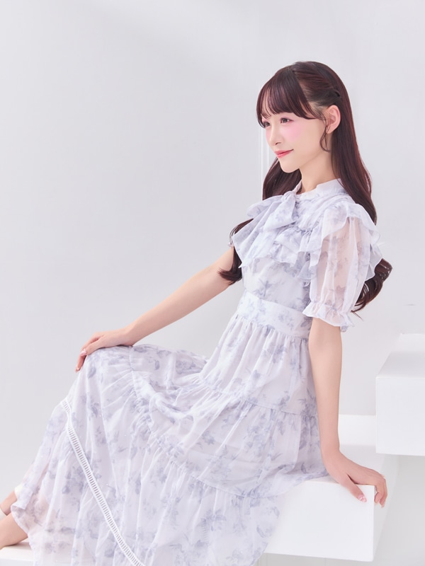 ラメフリルギャザー花柄ワンピース 詳細画像 アイスグレイ 16