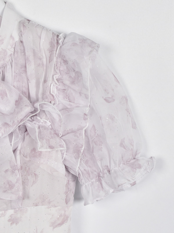 ラメフリルギャザー花柄ワンピース 詳細画像 アイスグレイ 16