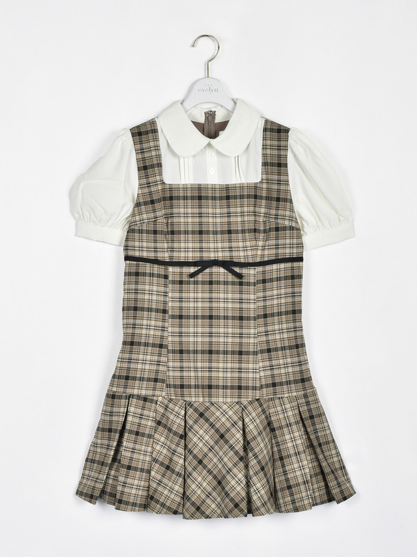 バストリボンチェックミニワンピース 詳細画像 ベージュ 1