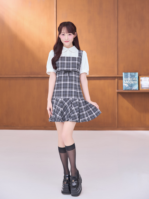 バストリボンチェックミニワンピース 詳細画像 ブラック 1