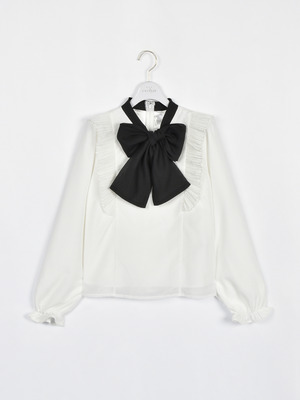 バイカラーリボンフリルブラウス