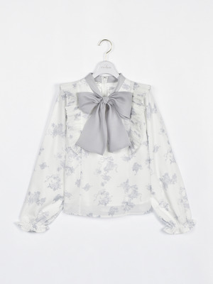 バイカラーリボンフリルブラウス