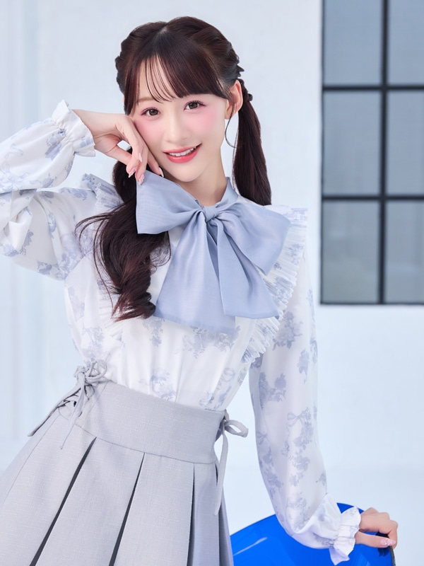 バイカラーリボンフリルブラウス 詳細画像 アイスグレイ 16