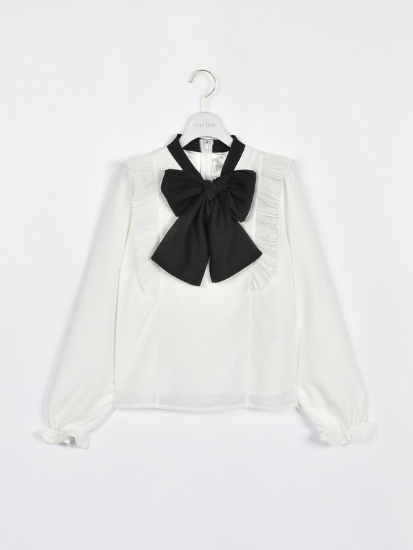 バイカラーリボンフリルブラウス 詳細画像 オフホワイト 1