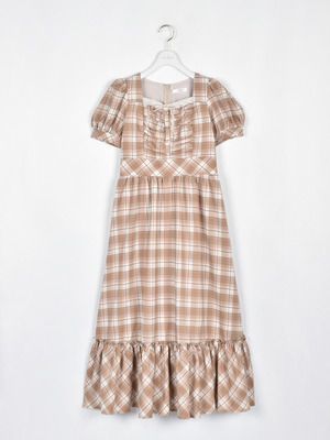 バストギャザーチェックワンピース