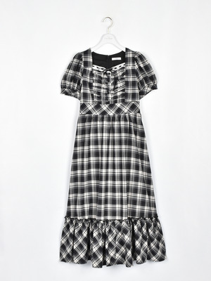 バストギャザーチェックワンピース