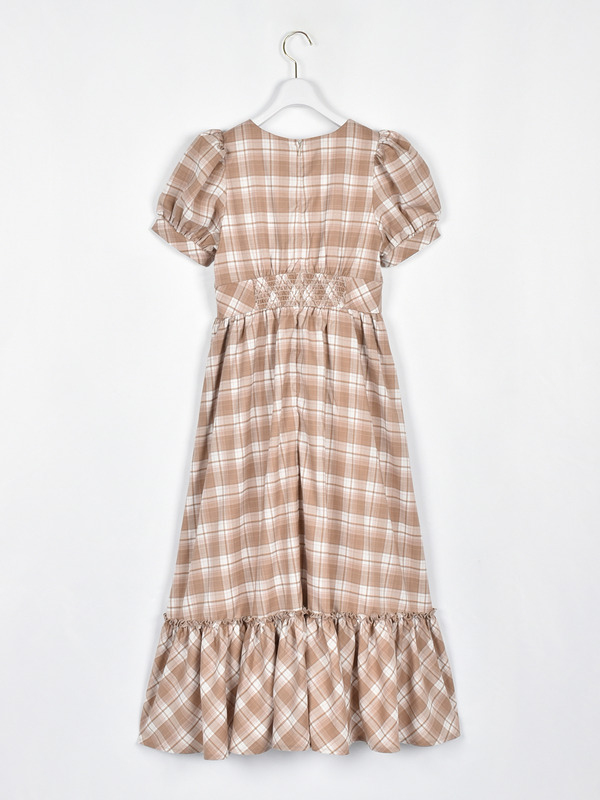 バストギャザーチェックワンピース 詳細画像 ベージュ 16