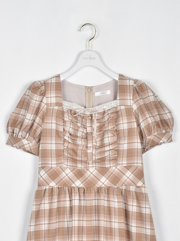バストギャザーチェックワンピース 詳細画像 ベージュ 16