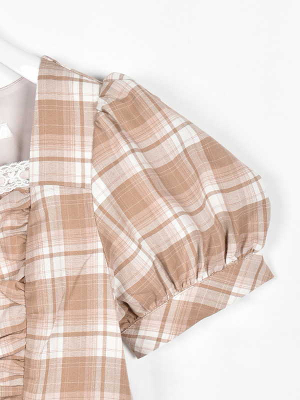 バストギャザーチェックワンピース 詳細画像 ベージュ 16