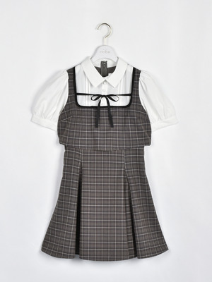 細リボン襟チェックワンピース
