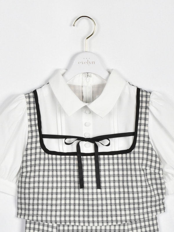 細リボン襟チェックワンピース 詳細画像 チャコール 16