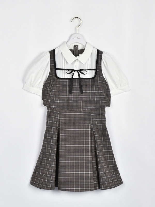 細リボン襟チェックワンピース 詳細画像 チャコール 1