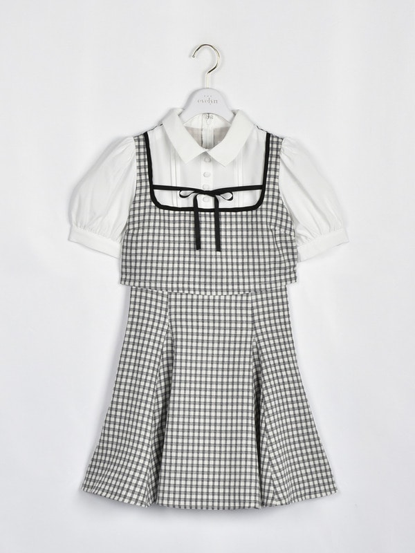 細リボン襟チェックワンピース 詳細画像 アイボリー 1