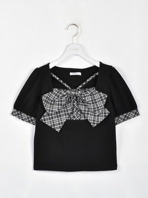 バストリボンリブトップス