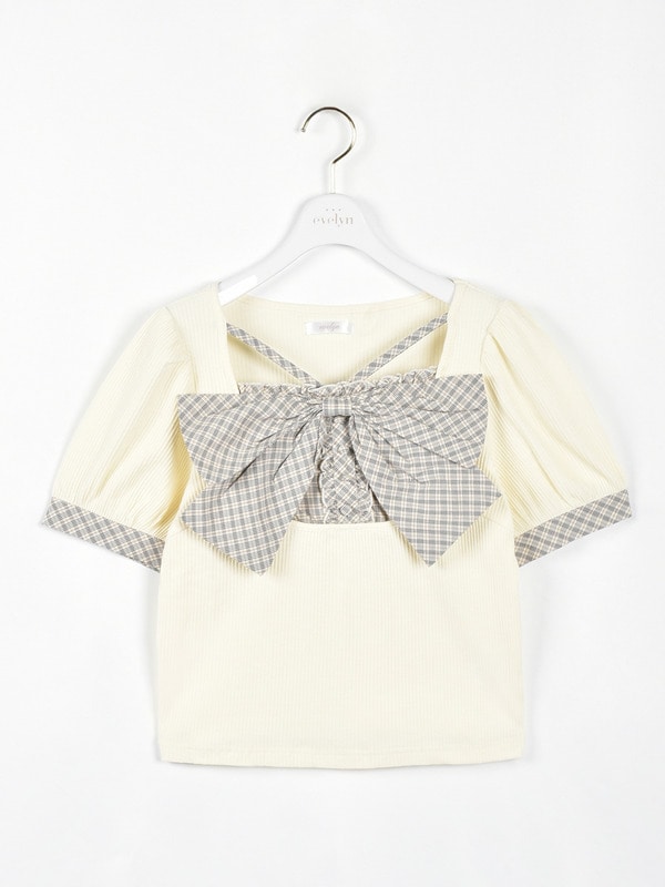 バストリボンリブトップス 詳細画像 アイボリー 1