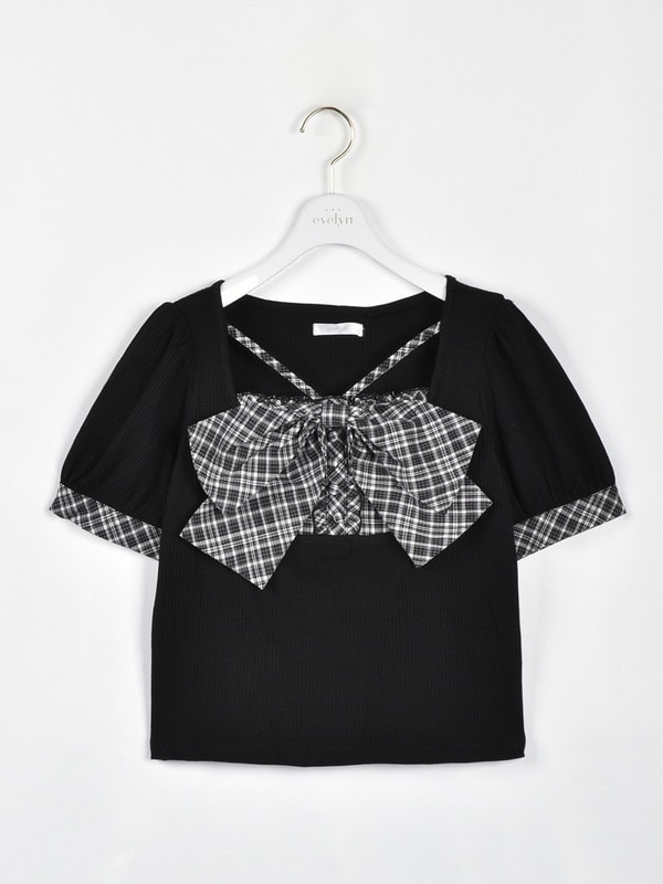 バストリボンリブトップス 詳細画像 ブラック 1