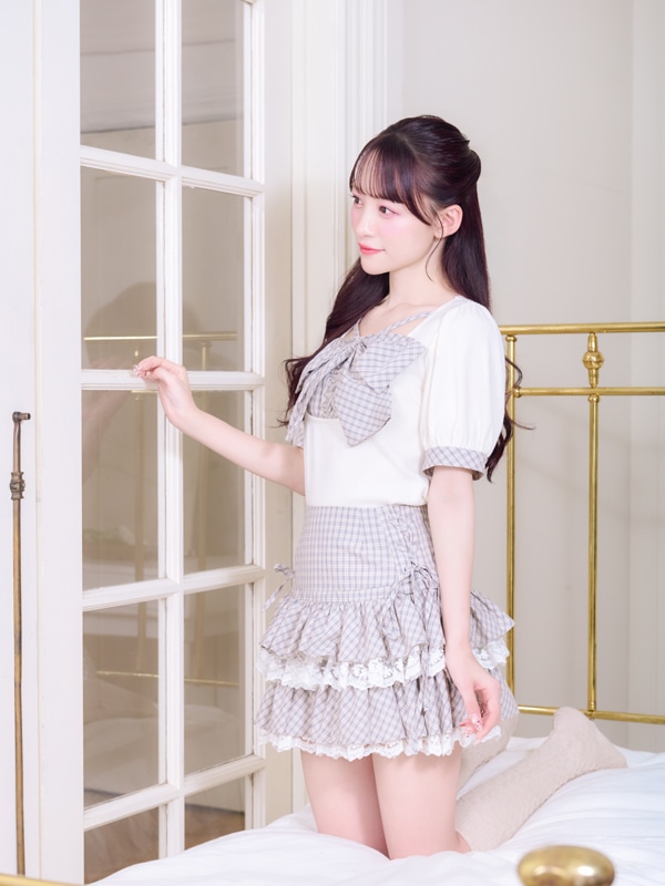 サイドリボンティアードミニスカート 詳細画像 ブラック 16