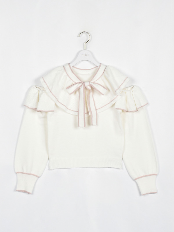 ショルダーカットフリルニット 詳細画像 オフホワイト 1