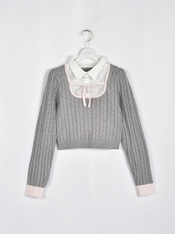 バイカラーシャツドッキングニット 詳細画像 グレイ 1