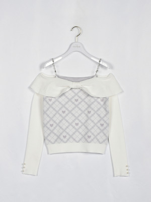 リボンオフショルニット