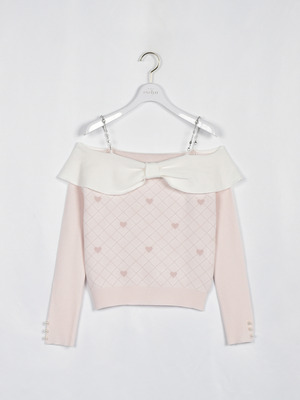 リボンオフショルニット