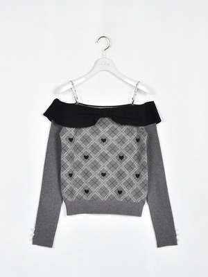 リボンオフショルニット