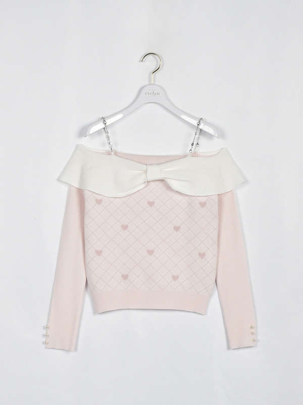 リボンオフショルニット 詳細画像 ピンク 1