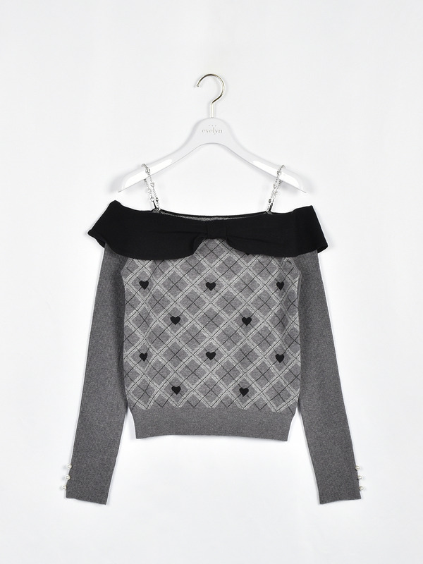 リボンオフショルニット 詳細画像 ブラック 1