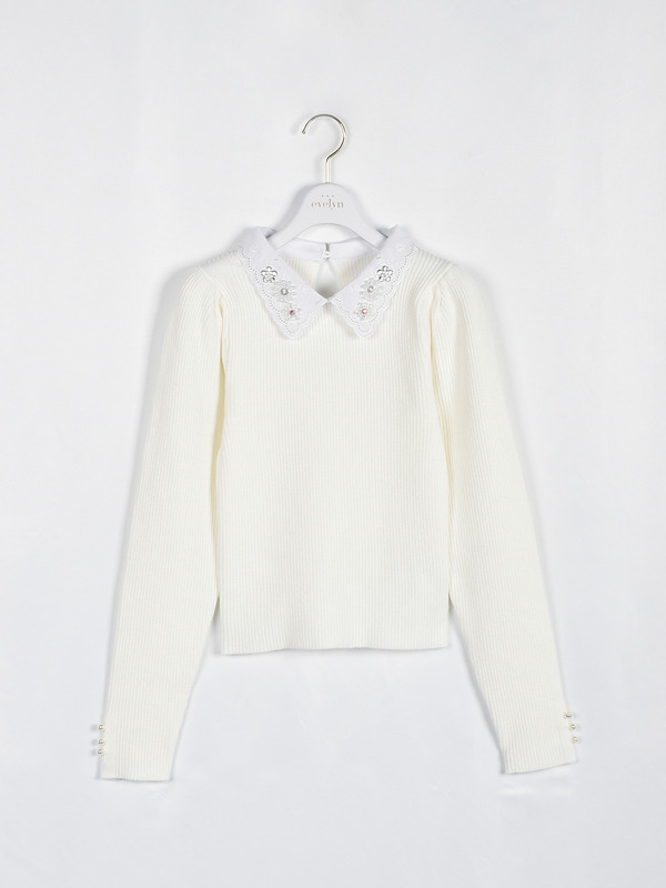 ビジュー襟付きリブニット 詳細画像 オフホワイト 16