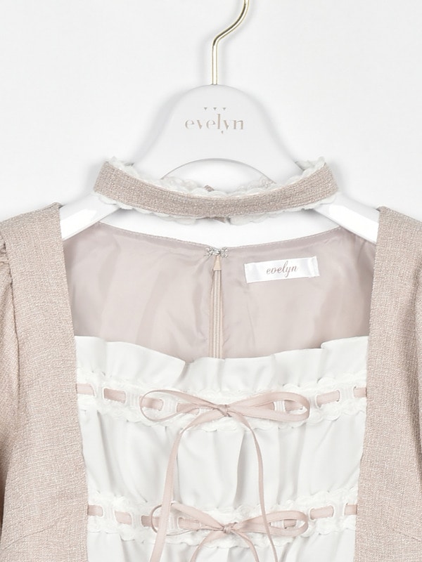 チョーカー付ティアードワンピース 詳細画像 ベージュ 16