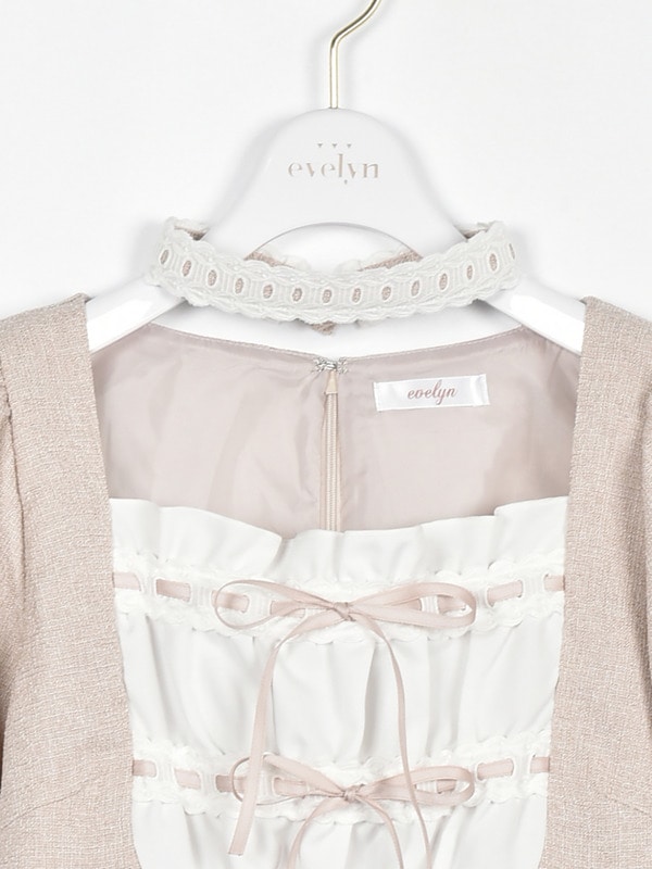 チョーカー付ティアードワンピース 詳細画像 ベージュ 16