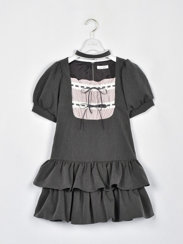 チョーカー付ティアードワンピース 詳細画像 チャコール 1