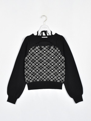 ダブルリボンチェックニット