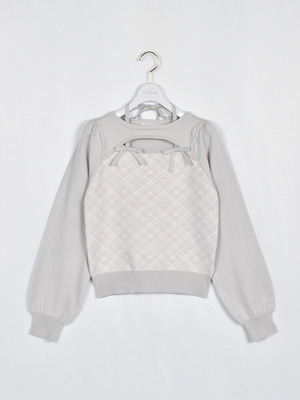 ダブルリボンチェックニット