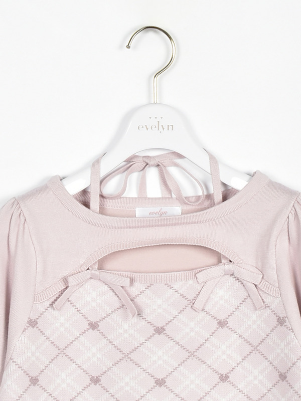 ダブルリボンチェックニット 詳細画像 ベージュ 16