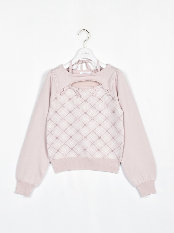 ダブルリボンチェックニット 詳細画像 ピンク 1