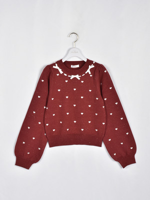 ハート刺繍リボンニット