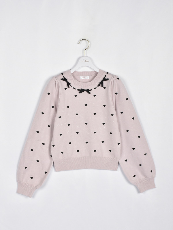 ハート刺繍リボンニット 詳細画像 ピンク 1