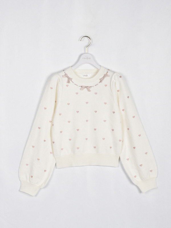 ハート刺繍リボンニット 詳細画像 オフホワイトピンク 1