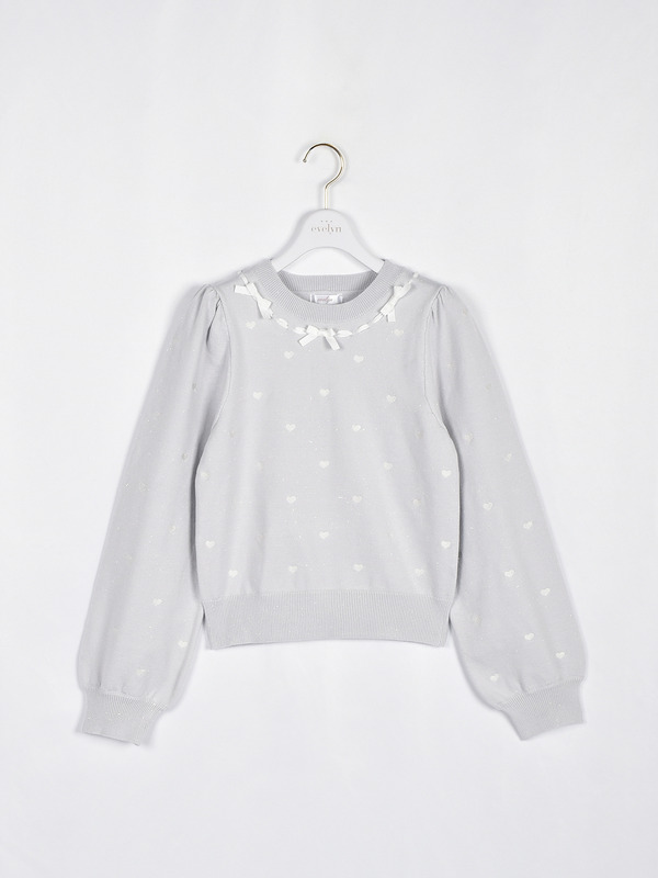 ハート刺繍リボンニット 詳細画像 アイスグレイ 1