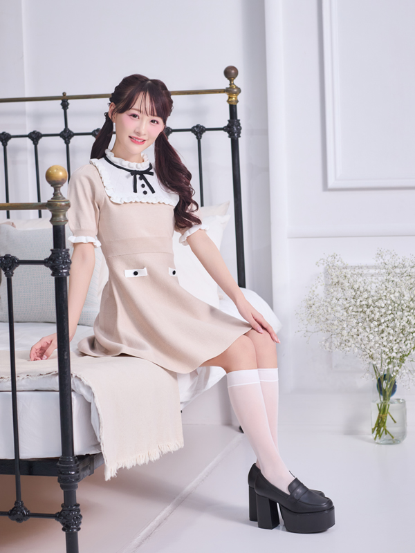 バイカラーフレアニットワンピース 詳細画像 ブラック 16