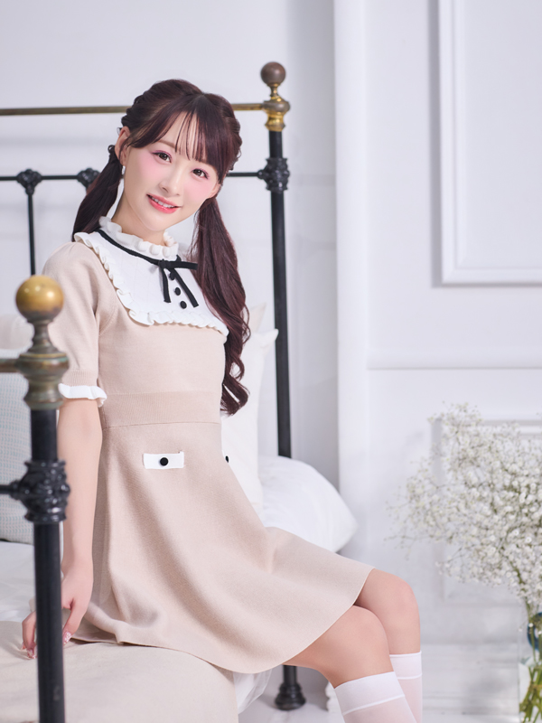 バイカラーフレアニットワンピース 詳細画像 ブラック 16