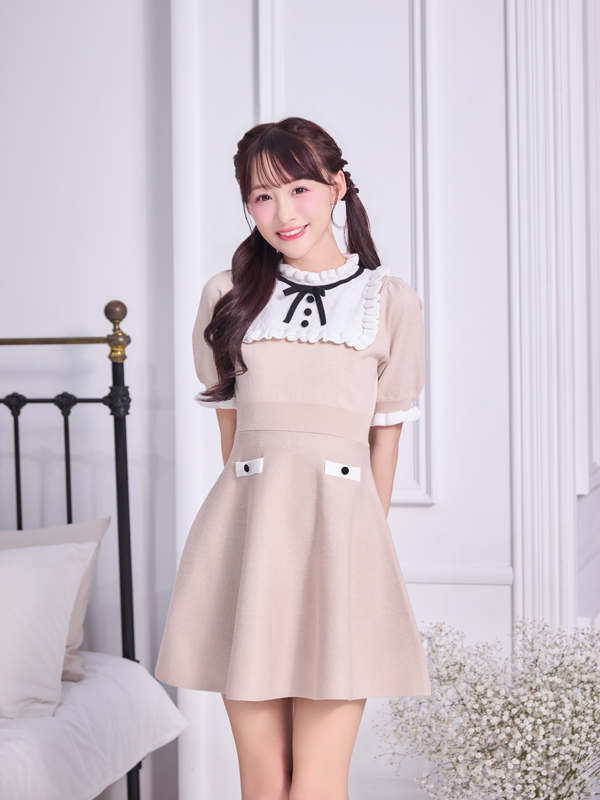 バイカラーフレアニットワンピース 詳細画像 ブラック 16